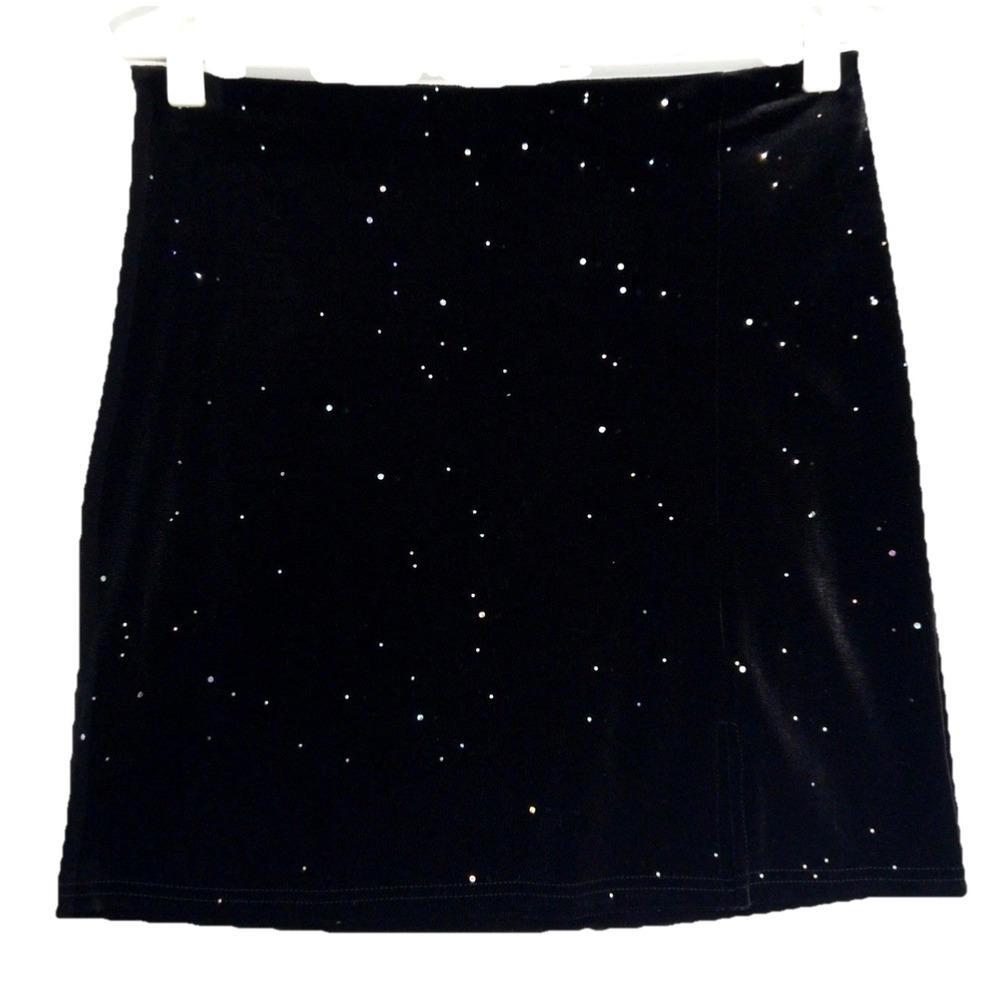 Velvet Holographic Bling Sparkle Slit Rave Festival Concert Mini Skirt Women M 8